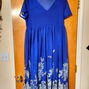 blue dress with flowers and butterflies